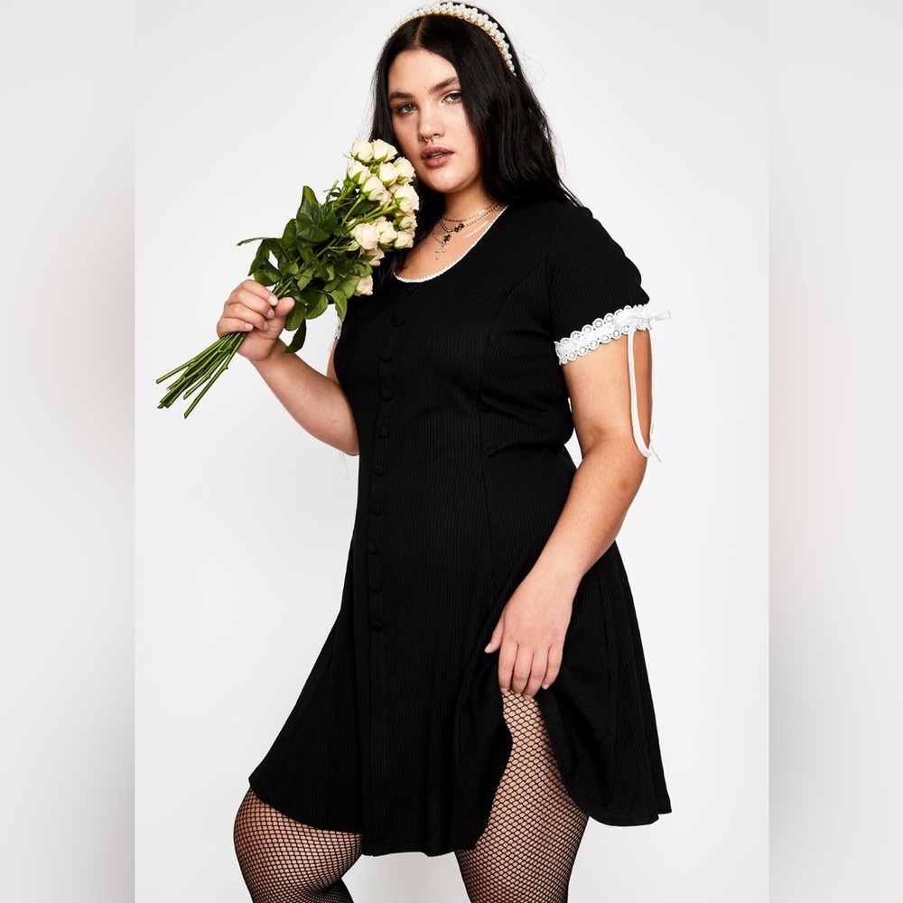 Dolls Kill Current Mood My Addams Gurl babydoll dress 3X wednesday lace trim EUC - Picture 5 of 11